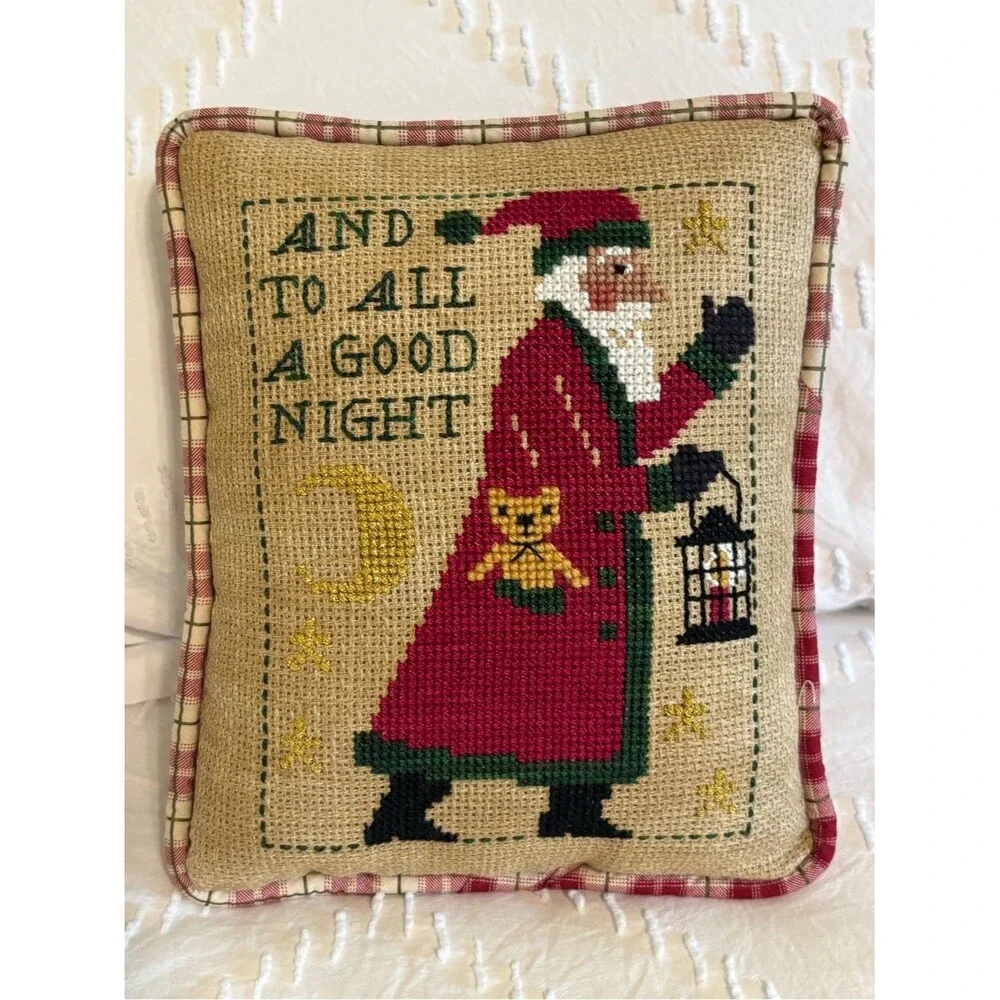 Vtg Set Of 2 Prairie Schooler Cross Stitch Christmas Pillows Small 8” Santa EUC